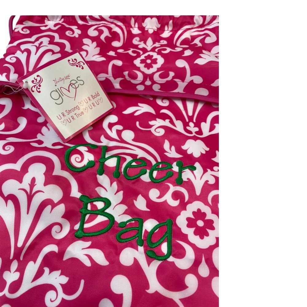 Thirty One Pink White Embroidered Cheer Drawstring bag - Picture 3 of 3